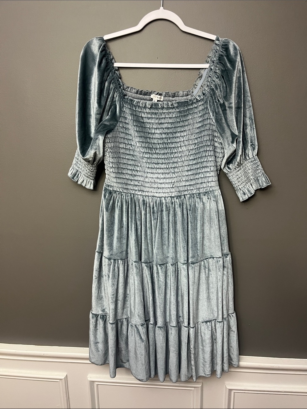 Baltic Born Smocked Velvet Tiered Midi Dress - Light Blue - Size XL - NEW